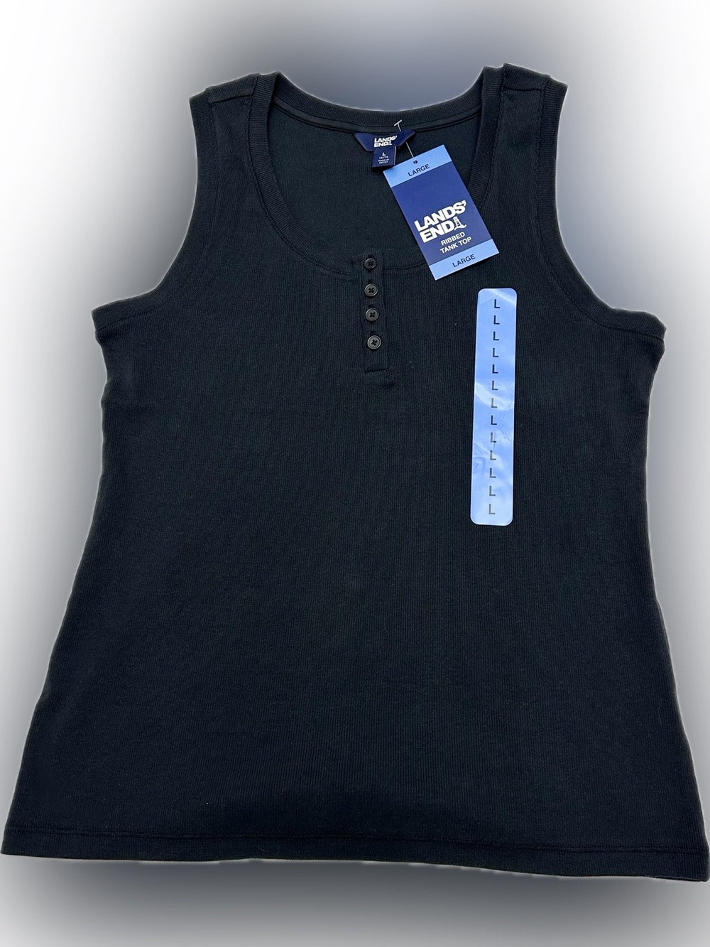 Lands' End Black Ribbed Henley Tank Top